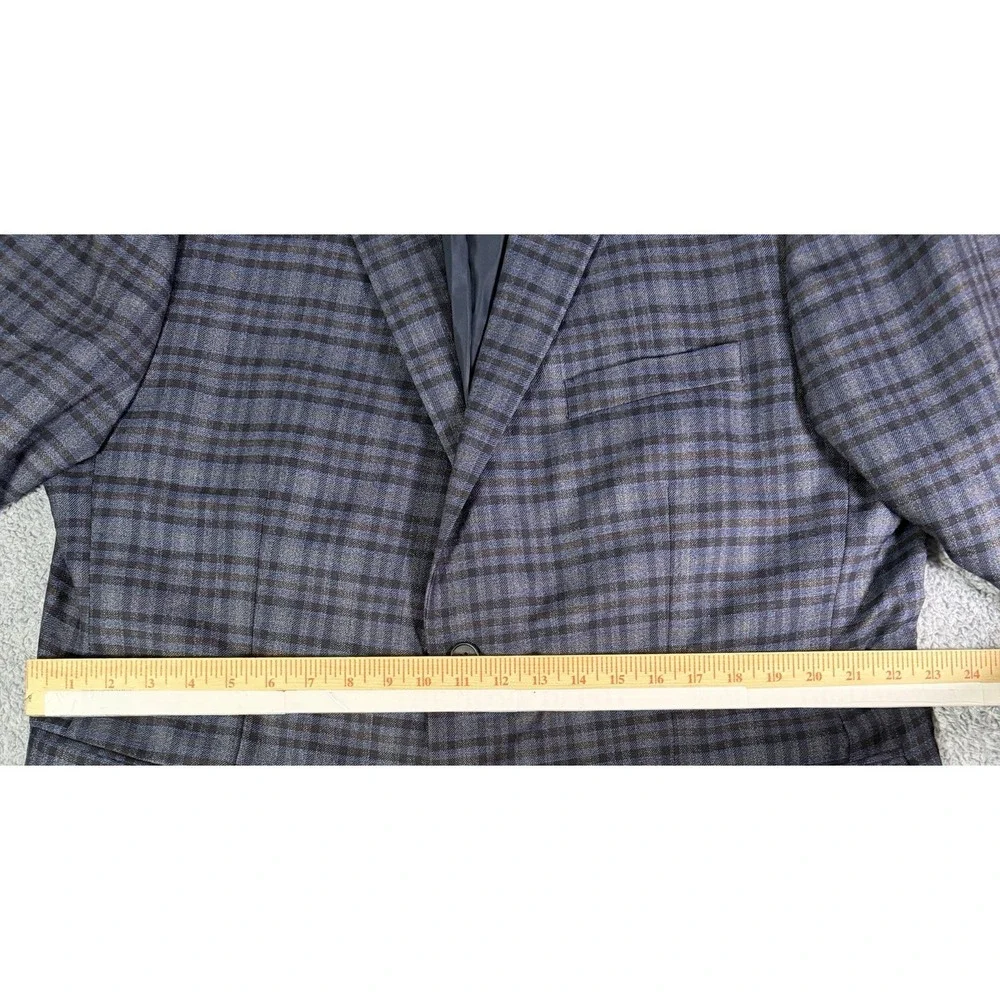 Jos. A. Bank Traveler Tailored Fit Stretch Blue Plaid Wool Jacket Blazer 48R